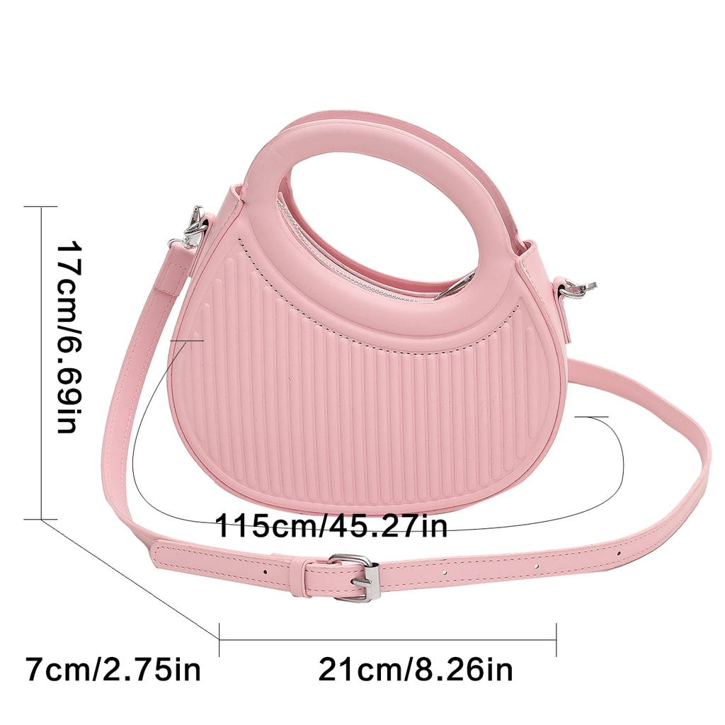 Half Moon Small Shoulder Bag For Women  Spring New Green Purple Handbags Pleated Design Pu Leather Crossbody Round Hand Bag