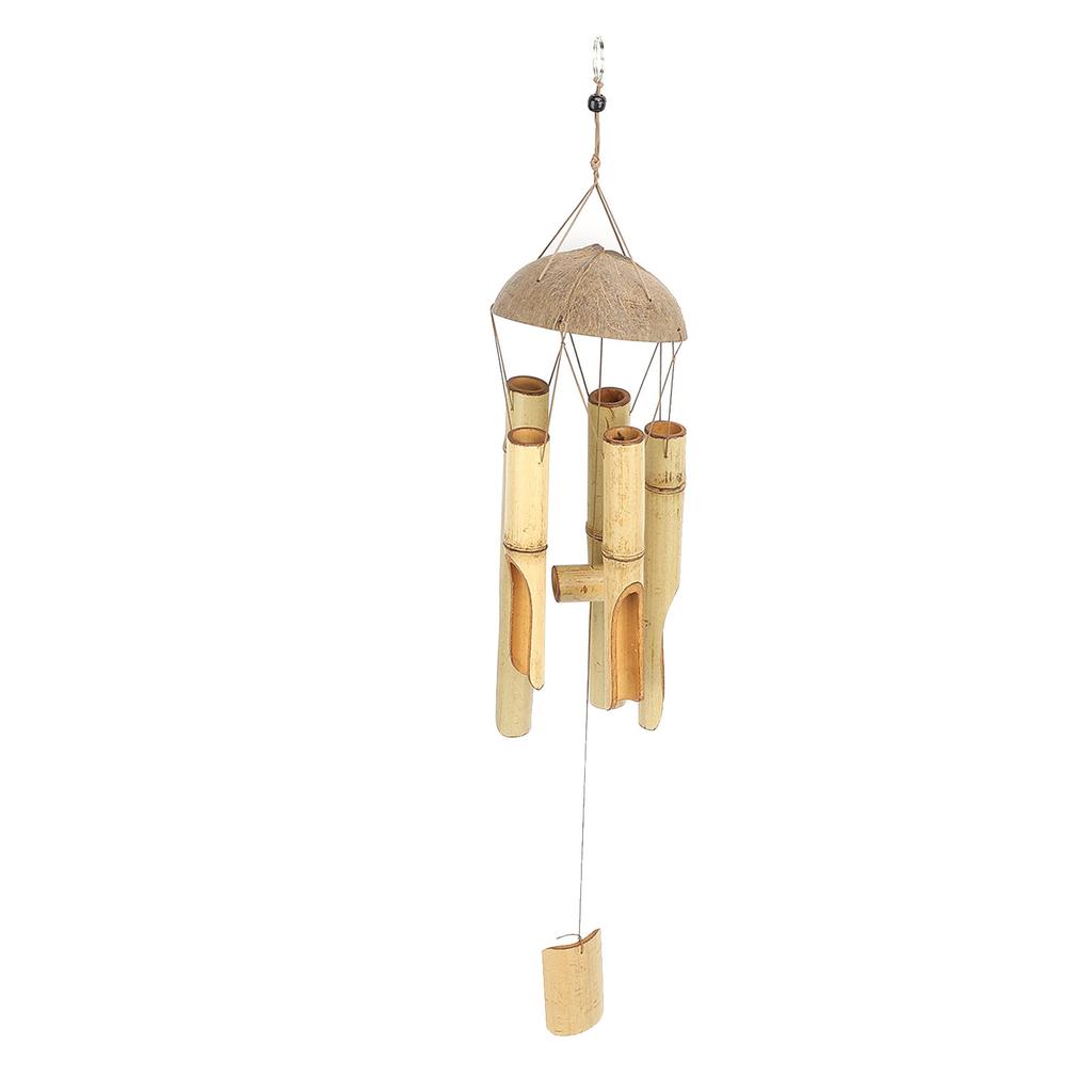 Bamboo Wind Chimes Coconut Shell Top Indoor Outdoor Hanging Decorative Outside Garden Decor Craft Gift