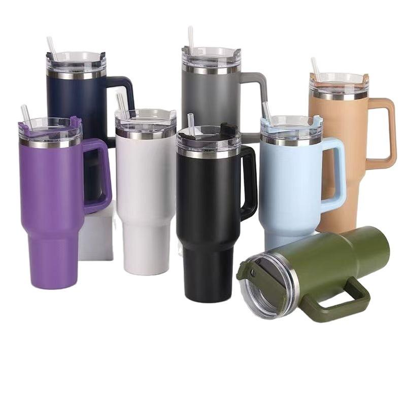 Large Capacity Oz Handle Cup Double-layer Straw Thermos Cup Stainless Steel Car Cup