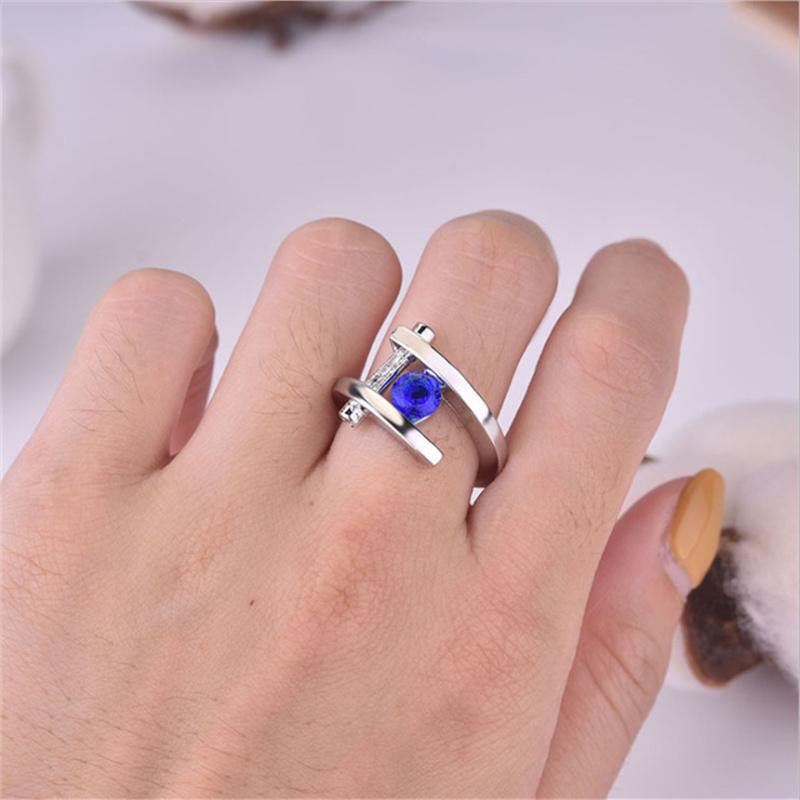 Elegant Fashion Rings for Women Copper Color Round Metal Inlaid Blue White Zicron Stones Ring Wedding Jewelry