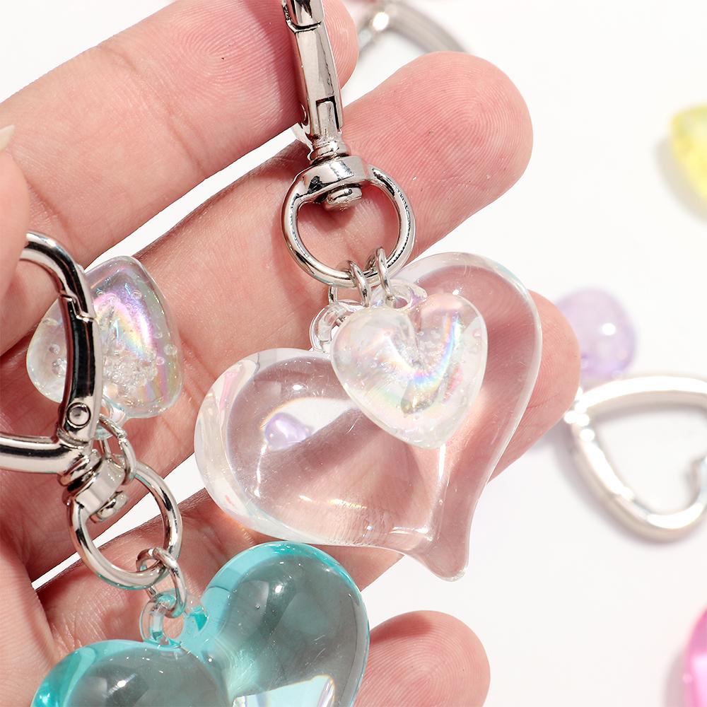 1pcs Sweet Heart Resin Keychain for Women Girl Clear Colorful Love Acrylic Keyring Phone Bag Charms Fashion Accessories Gifts