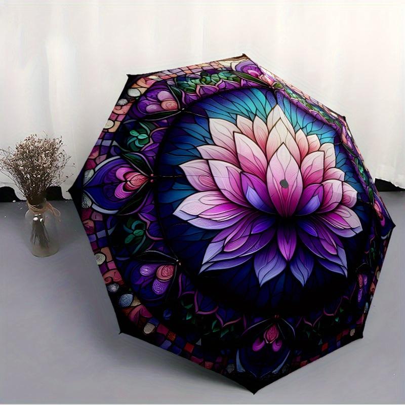 For Lotus Automatic Umbrella with One-Touch Open/Close, Folding Compact Travel Umbrella - Elegant Purple Pink Floral for Lotus