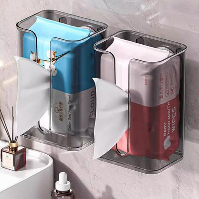 Punch-Free Suction Cup Tissue Box Removable Clear Toilet Paper Holder Multifunctional Space Saving Wall Mounted Wipes Dispenser