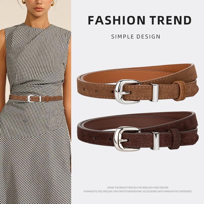 New Retro Frosted Belt for Women with Jeans Belt Decorative High-end Genuine Leather Belt