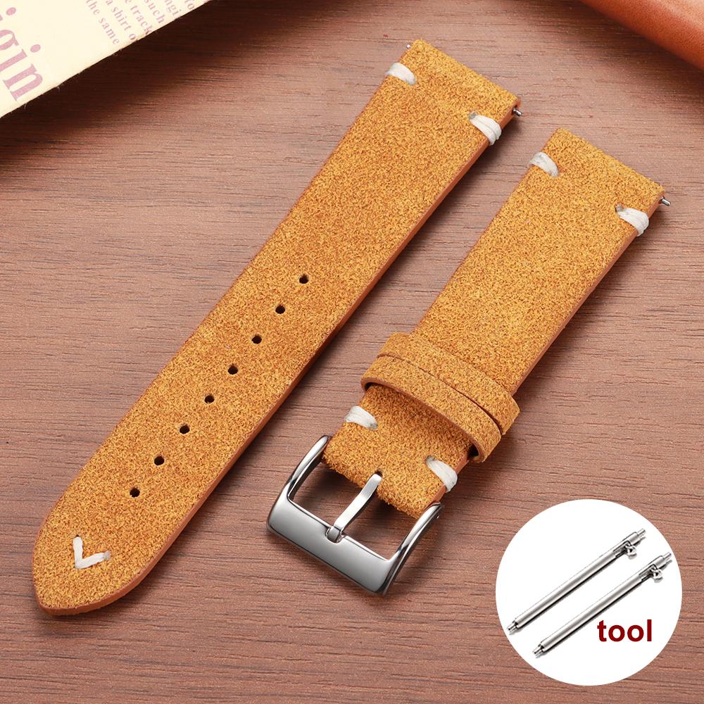Soft Suede Genuine Leather Watch Strap 18mm 20mm 22mm for Samsung Watch6 5/4/3 Calfskin Bracelet Handmade Stitching Wristband
