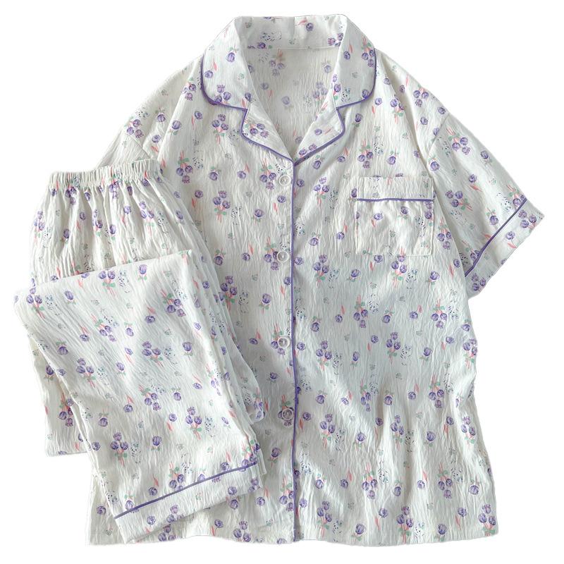 Broken Flower Rabbit Fairy Wind Pajamas Summer Cloud Cotton Short Sleeves Cute Loungewear Fashion Suit