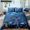 Kids Cartoon Ocean Animal King Queen Bedding Set Underwater World Duvet Cover Marine Life Quilt Cover Polyester Comforter Cover