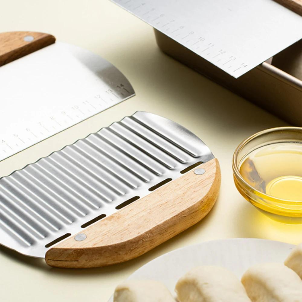 1/3Pcs Stainless Steel Dough Cutter Baking Cake Bread Noodle Cutter Wave Knife French Fries Slicer Pastry Scraper With Measuring