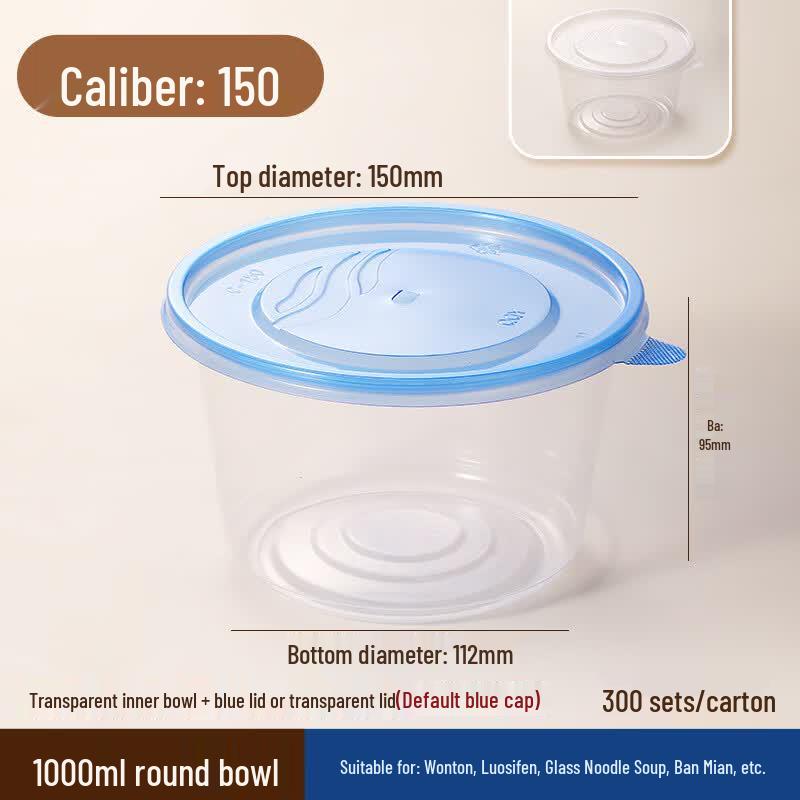 Handun Disposable Round Takeaway Containers with Blue Lids