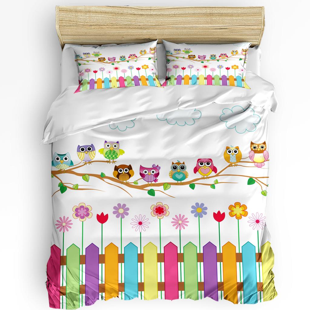 Cartoon Kid Cute Owl Flower Bedding Set 3pcs Duvet Cover Pillowcase Kids Adult Quilt Cover Double Bed Set Home Textile