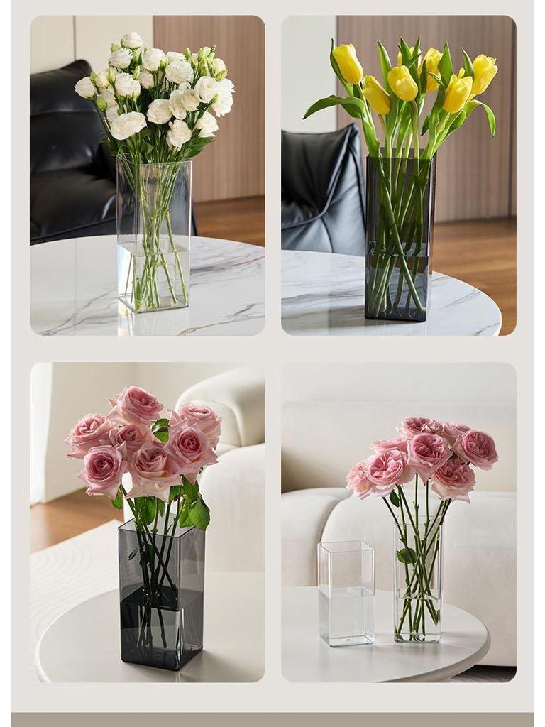 Transparent Acrylic Square Vase, Drop-Proof, for Flower Arrangements, Lucky Bamboo, and Elegant Decor in the Living Room