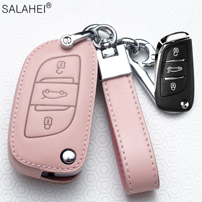 AALY1 New Leather Car Key Case Remote Cover For Peugeot 208 308 T9 508 2008 For Citroen C4 For Opel Corsa Crossland X Auto Accessories