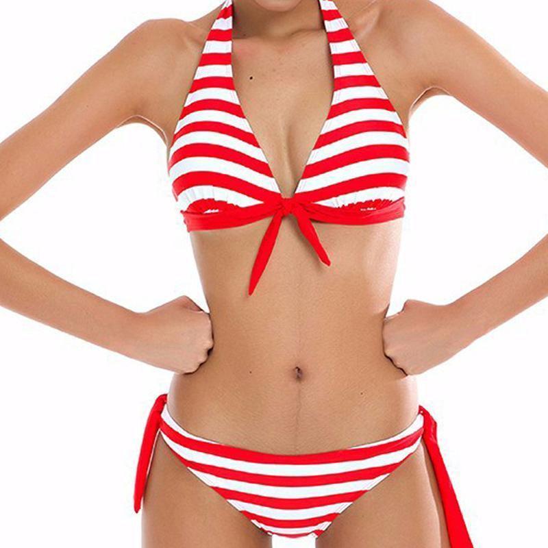 Stylové proužkované dámské plavky Sexy sada bikin Ideální pro letní dobrodružství