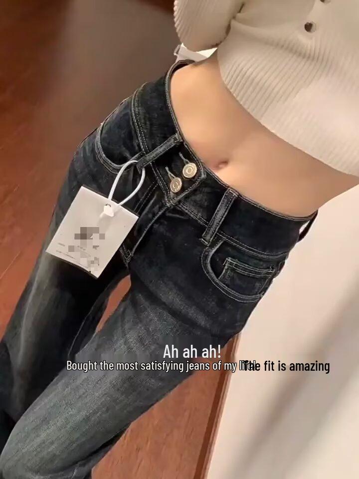 Women s American Retro Stretch Micro-Flare Jeans - Pear Shape, Straight Leg Flare, Autumn/Winter Style 4XL