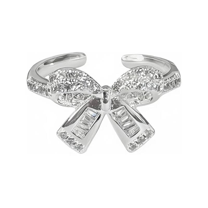 Zarter französischer Spitzenschleifen-Diamant-Zir*****Stiftring Damen Nische Premium Leichter Luxus Zeigefingerring