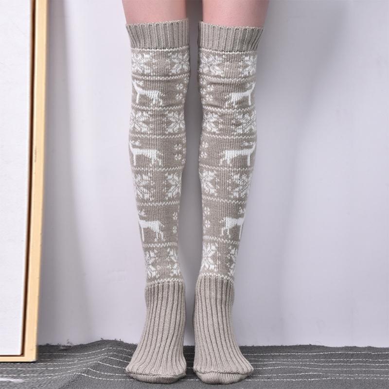 Christmas Festival Patterned Thigh High Socks Womens Winter Fashion Knitted Over Knee Long Stockings Leg Warmers Hosiery
