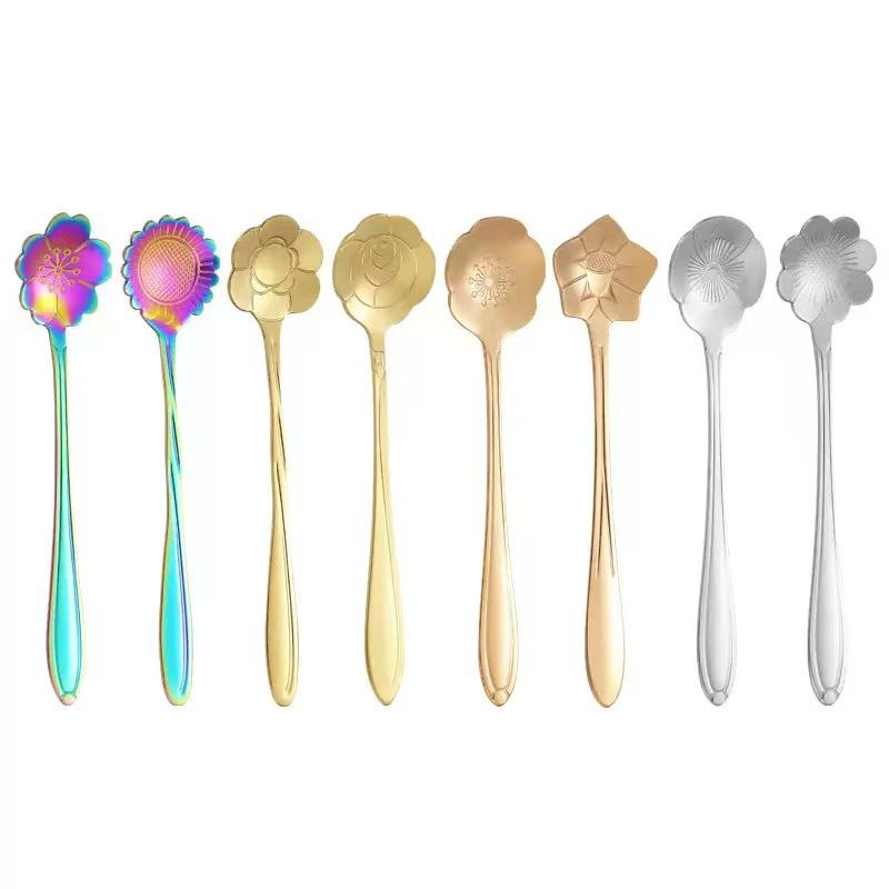 Cherry Blossom Stainless Steel Long Handle Stirring Spoon for Coffee, Dessert, and Honey