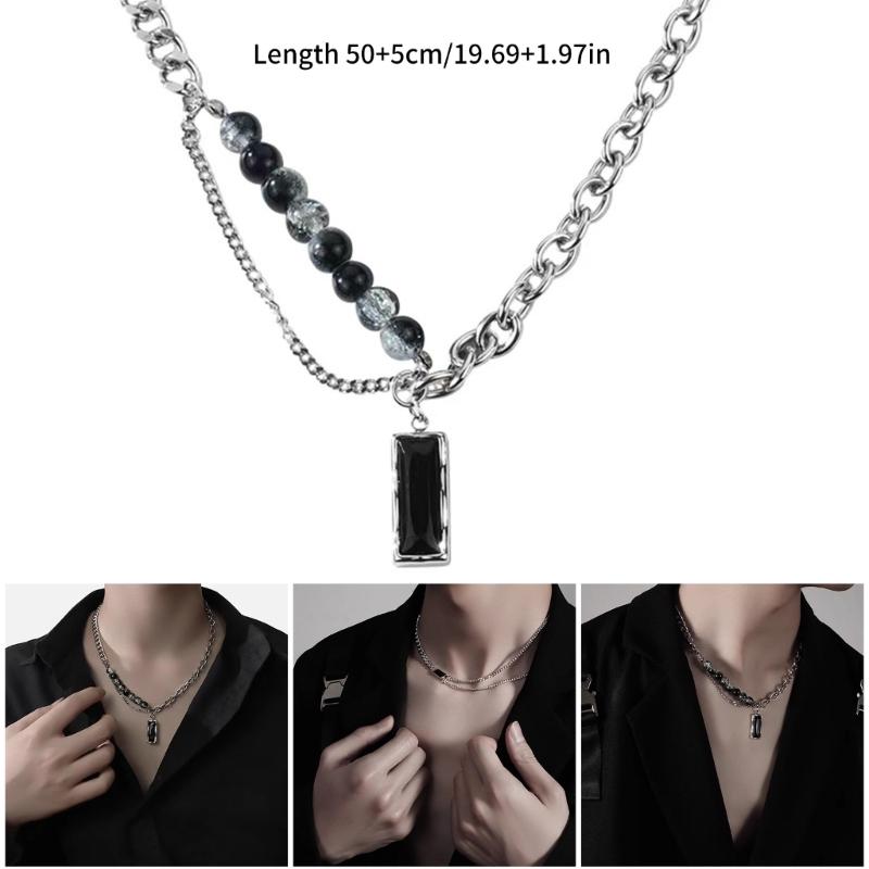Unisex Black Stone Pendant Necklace Trendy Layering Necklace Titanium Steel Jewelry Perfect for Casual or Formal Outfits