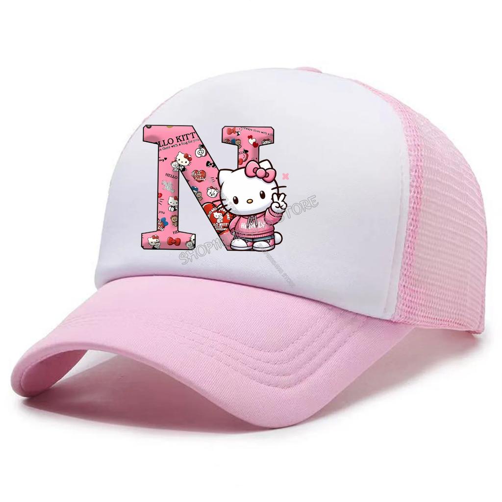 Hello Kitty Baseball Cap for Kids Adult Cartoon Letter Mesh Cap Kawaii Peaked Hat Pink Summer Cap Girls Woman Accessories Gift