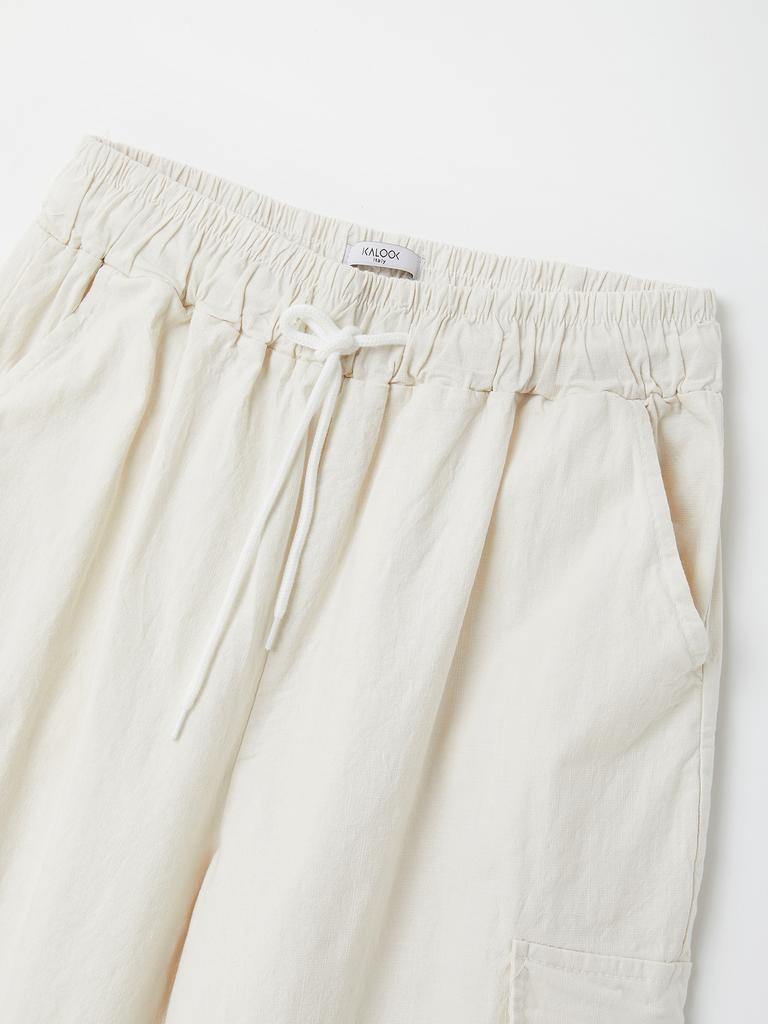 IKALOOK Linen Washed Cargo Wide Pants Cpt135