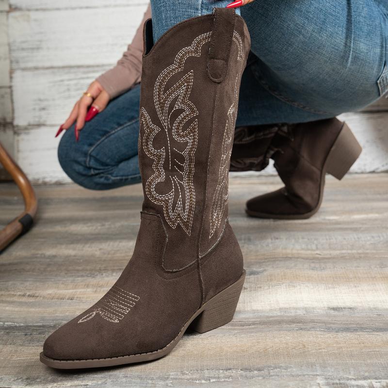 Fashion Women Boots Autumn Winter Comfortable Shoes High Chunky Heel Pointed Toe Women Shoes Sexy Fashionable Embroidered Long Boots