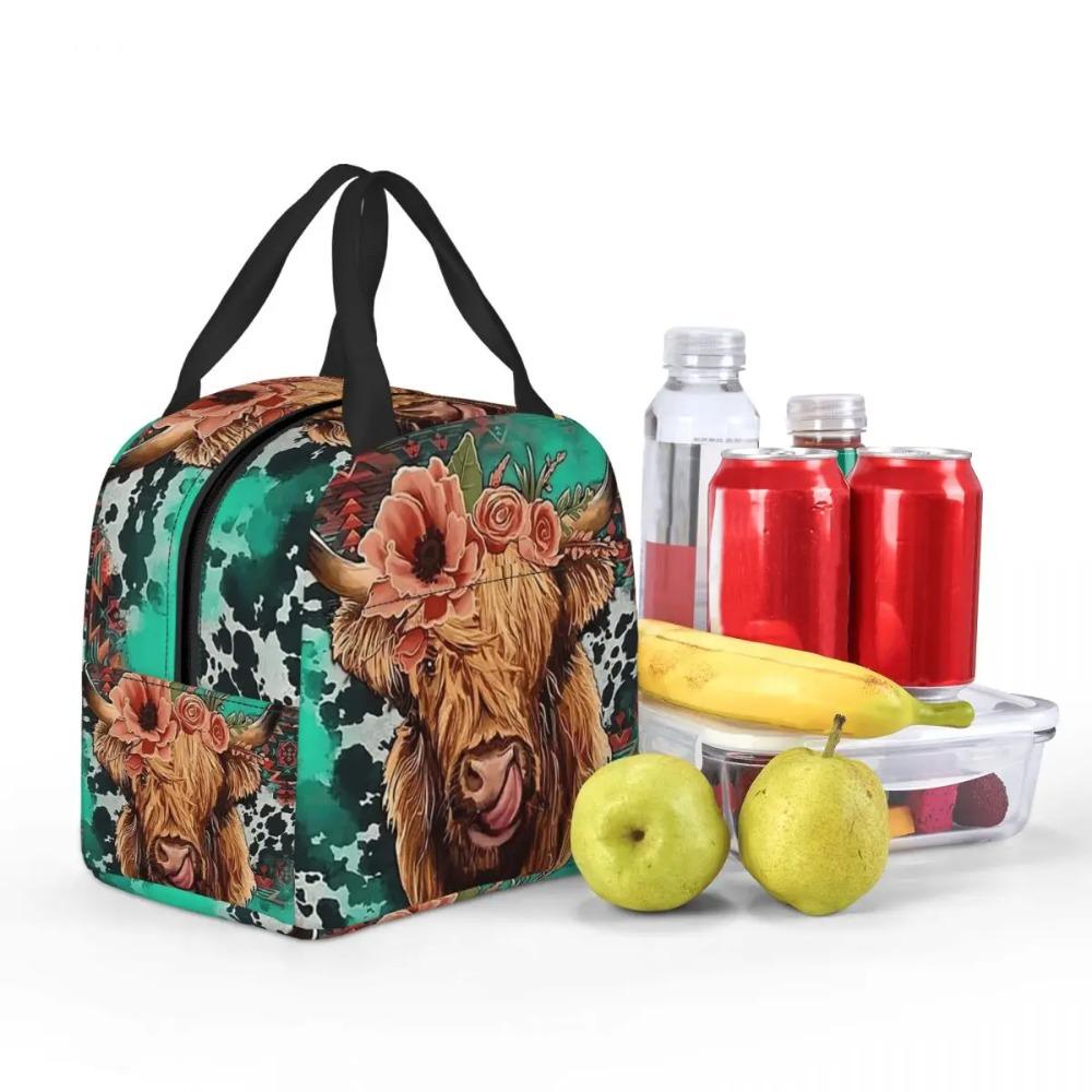 Ox Head Surrounding The Flowers Pattern Insulated Lunch Bag for Women Children Portable Food Boxes Thermal Lunch Box Tote