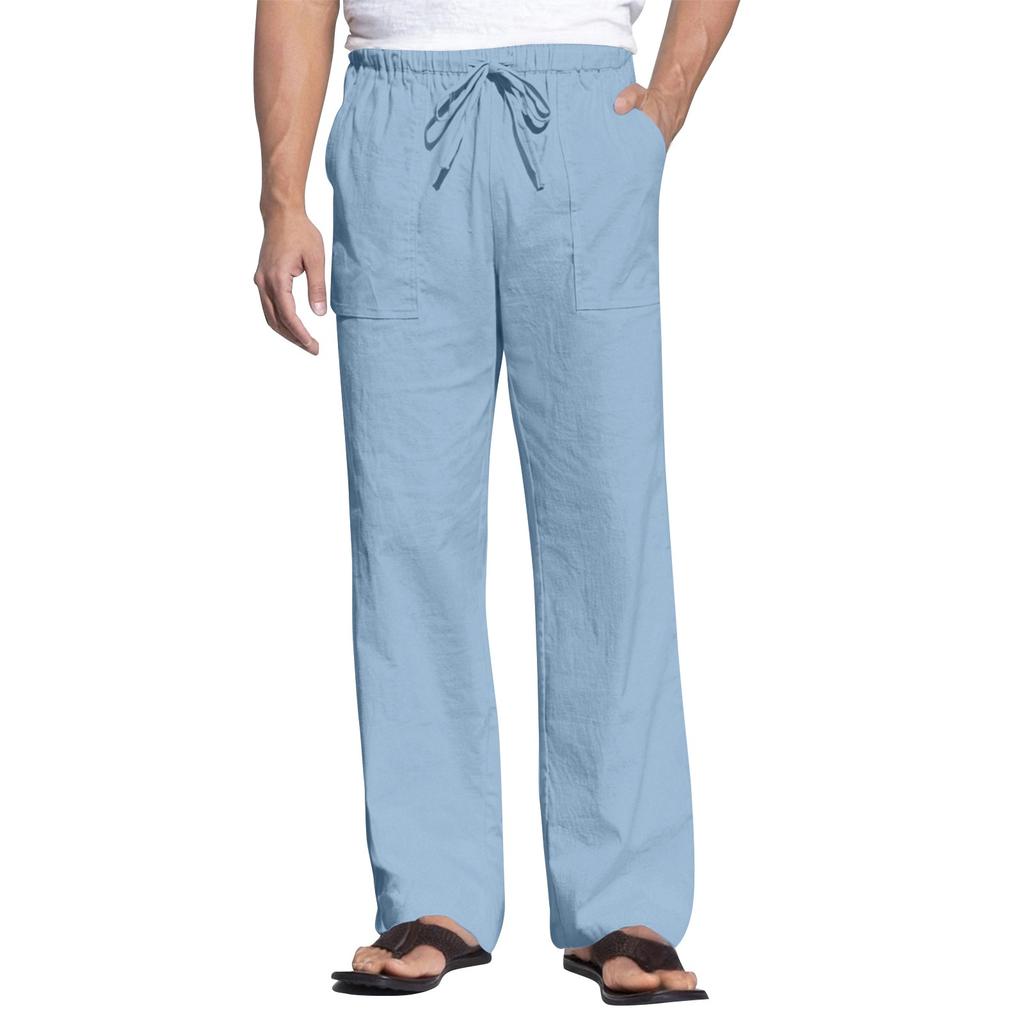 Men's Cotton And Linen Summer Casual Drawstring Pocket Trousers