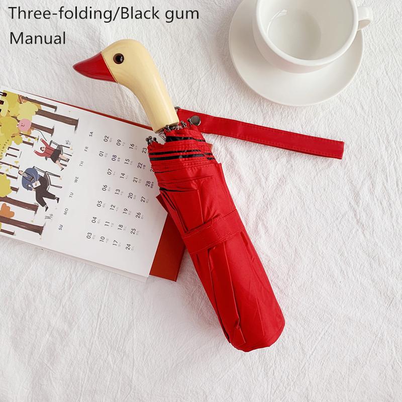 Paraguas Plegable Automático con Mango de Madera de Pato Lindo Anti-UV a Prueba de Viento Recubrimiento Negro Dama Portátil Sombrilla de Sol Paraguas Academia