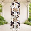 Women Plus Size Halloween Dog Printed Round Neck Short Sleeve Top Wide Leg Pants Two Piece Set