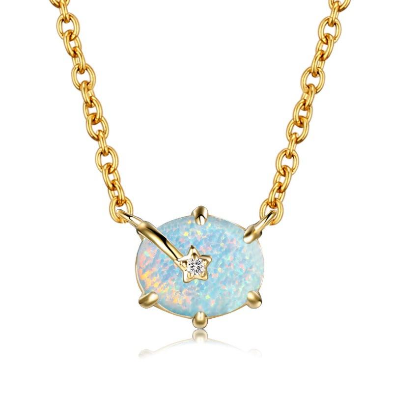 Blue Platinum Oval Six-Claw Blue Star Necklace Simple Personality Versatile Jewelry