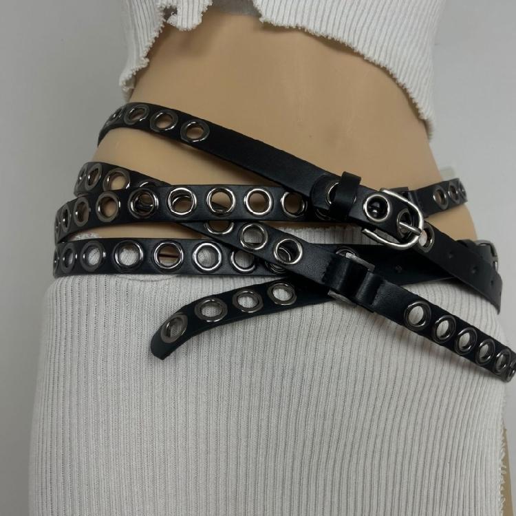 368cm Extended Thin Belt Stylish Multiloop Design Waist Girdle Soft PU Leather Waist Strap For Various Outfits