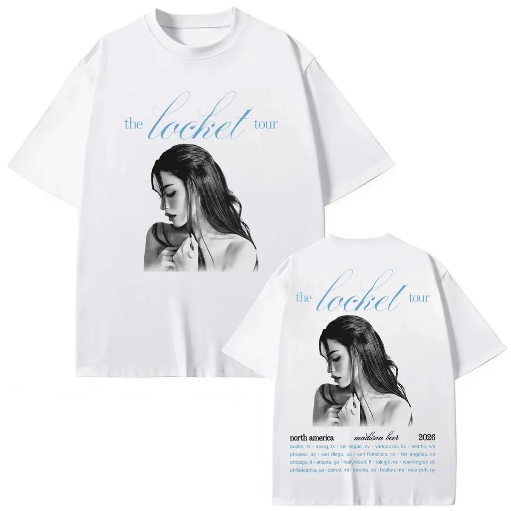 Singer Madison Beer The Locket Tour 2026 Graphic T Shirts Fashion Aesthetic Oversized Tshirts Unisex Women Casual Cotton Tshirt