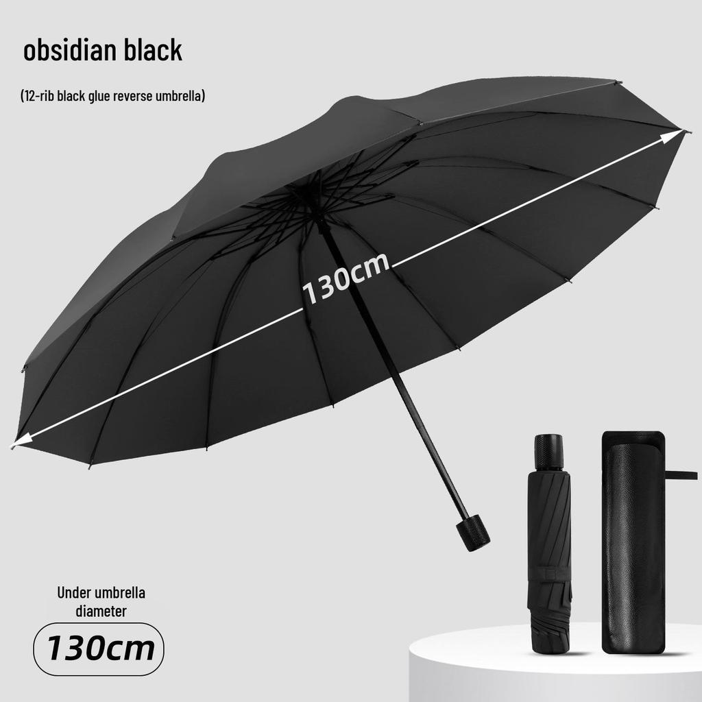 Large 3-Person Umbrella: Reinforced, Dual-Use for Sun and Rain, with Black Glue Sunscreen.