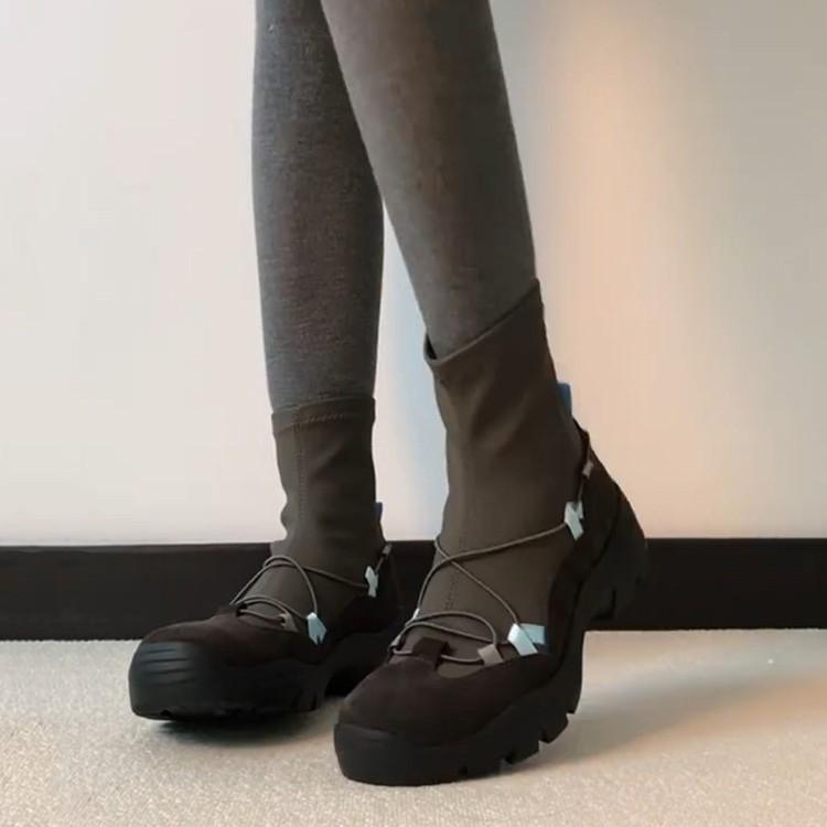 Soft Leather Version~ Retro Thick-soled Height-increasing and Thin Casual Martin Boots Women's Niche Design Sense Splicing Elastic Thin Boots