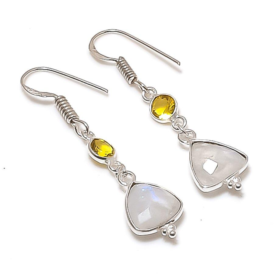 

Натуральний місячний камінь, цитрин, сережка зі стерлінгового срібла 925 проби 1,69 AE-11688