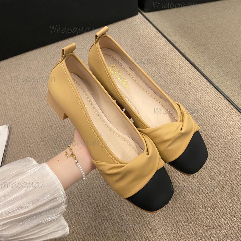 Fashion French Low Heel Pumps Comfortable Moccasins Women's Square Toe Shoes Office Ladies Slip On Casual Shoes for Women Elegant