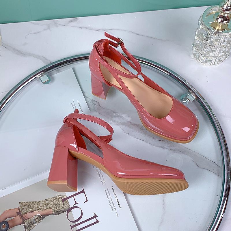 

Модные летние туфли Мэри Джейн 2024 года, новые повседневные удобные сандалии для поездок на работу, темпераментные нескользящие туфли на толстом каблуке 39 розы красного