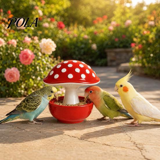 Resin Mushroom Bird Feeder, Spill Proof No Mess Bird Cage Food Bowl, Covered Water Bowl for Budgie Cockatiel Lovebird