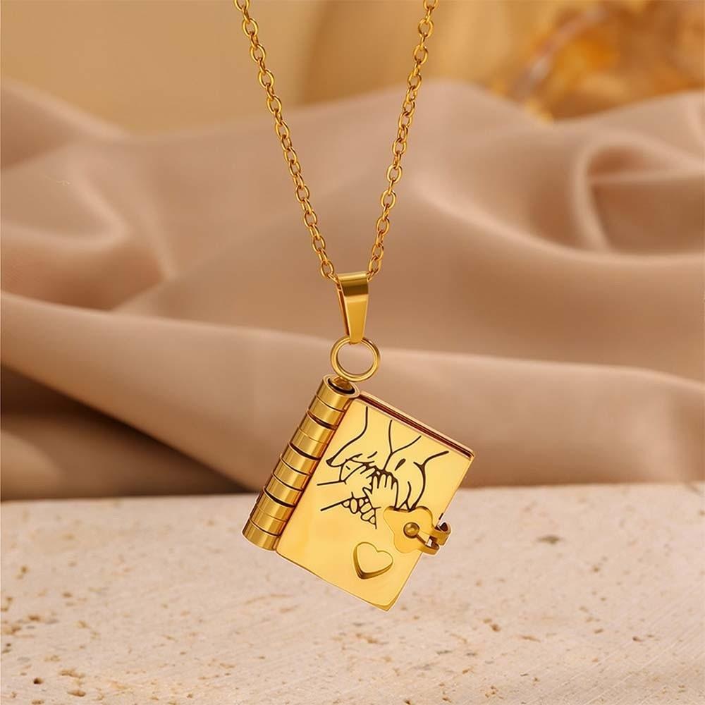 Titanium Steel Opening Book Pendant Stainless Steel Girls Text Locket  Neck Ornaments