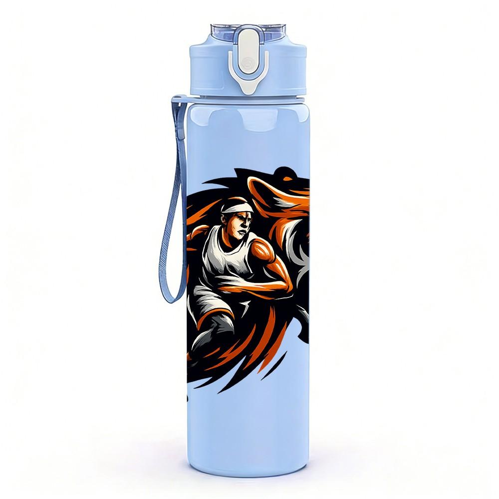 1PC Fierce Tiger Head Wild Animal Pattern 750ml Color Plastic Sports Water Bottle Leakproof Flip Straw Lid Suitable for Sports Office Home Use