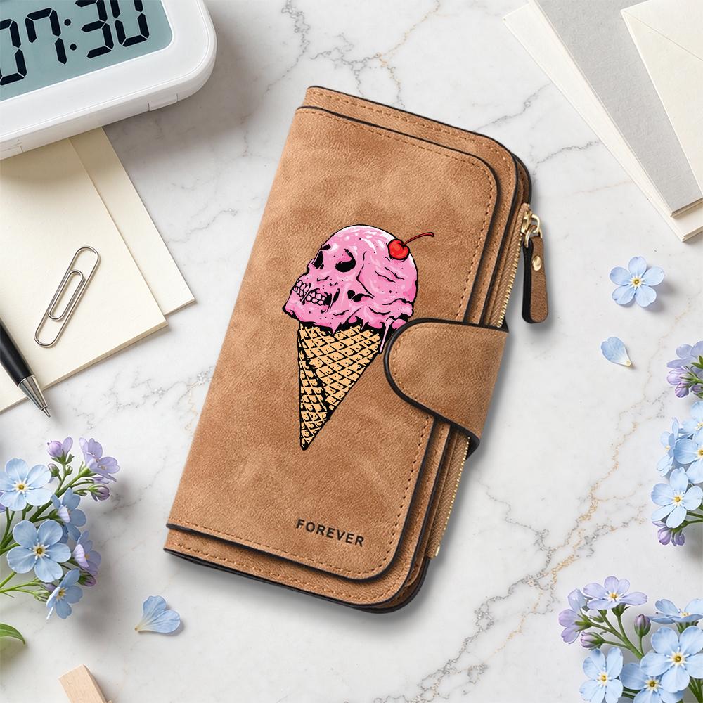 Skull Ice Cream Pattern Long Wallet Forever Fashion Credit Card Holder Purse