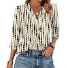 Women's Fashionable Casual Lapel T-Shirt With Striped Patchwork Print Seven Quarter Sleeve Top