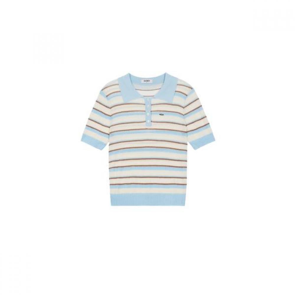 Goxo Ribbed Short Sleeve Knit Blue S(55)