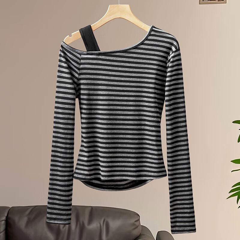 Women's Striped Off-Shoulder Long-Sleeve T-Shirt