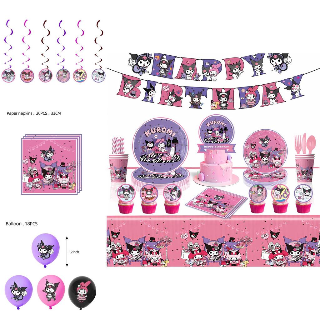 New Kuromi Party Supplies Set With Decorative Balloons And Tableware