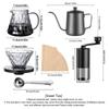 Pour Over Coffee Maker Set of 6, Pour Over Coffee Kettle, Coffee Grinder, Glass Coffee Carafe and Dripper, Spoon, Filter Paper