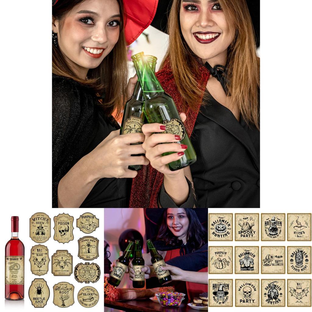 Halloweenowe Naklejki na Butelki Vintage z Dekoracją Głowy Dyni na Dekorację Miejsca Imprezy