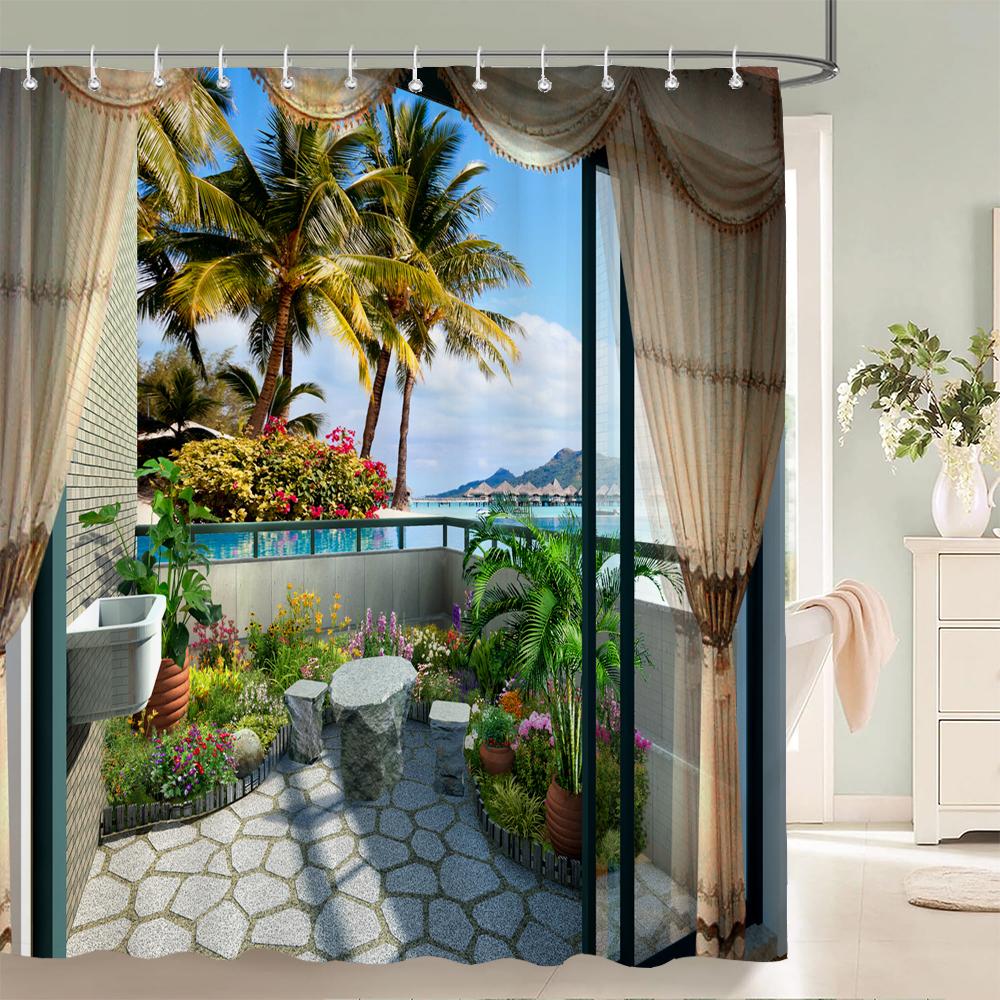 

Country Garden Natural Flowers Scenery 3D Print Polyester Fabric Waterproof Shower Curtains Bathroom Curtain 180*200 With Hooks W60H190(CM)-1 Pcs