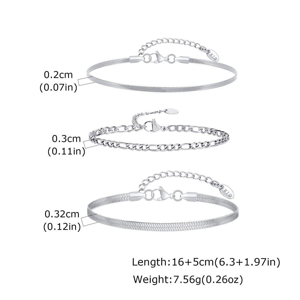 3 Stück/Set Minimalistisches Kettengliedarmband für Männer Jungen, Edelstahl Silberfarbene Kette Verstellbares Armband, Einfaches Schmuckset Geschenk