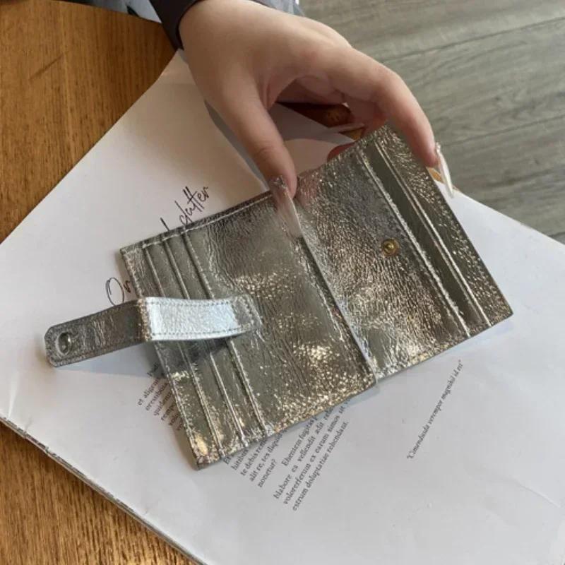 Women Multi-card Slot Clutch Zipper Coin Purse Cute Coin Bag ID Card Holder Bags Silver Genuine Leather Wallet